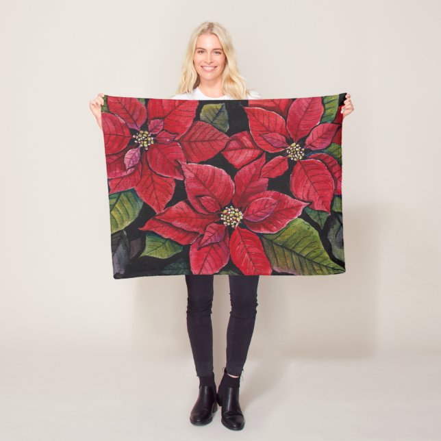 Vibrant poinsettia i vattenfärgen fleecefilt (På plats)