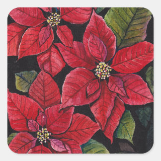 Vibrant poinsettia i vattenfärgen fyrkantigt klistermärke