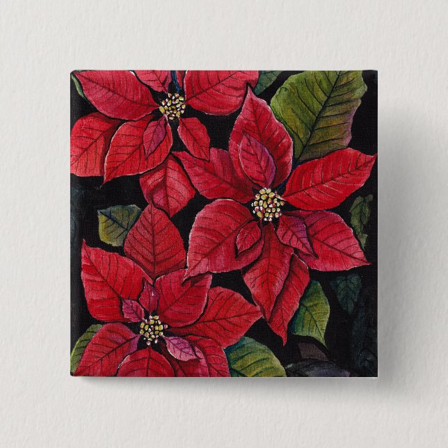 Vibrant poinsettia i vattenfärgen knapp (Framsida)