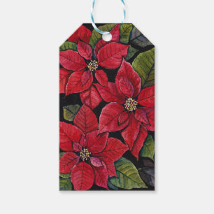 Vibrant poinsettia i vattenfärgen presentetikett