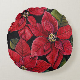 Vibrant poinsettia i vattenfärgen rund kudde