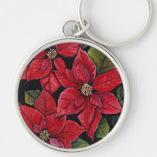 Vibrant poinsettia i vattenfärgen rund silverfärgad nyckelring