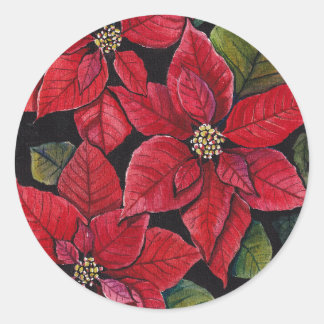 Vibrant poinsettia i vattenfärgen runt klistermärke