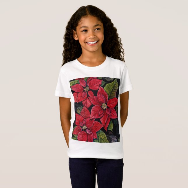 Vibrant poinsettia i vattenfärgen t shirt (Hel framsida)