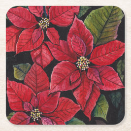 Vibrant poinsettia i vattenfärgen underlägg papper kvadrat