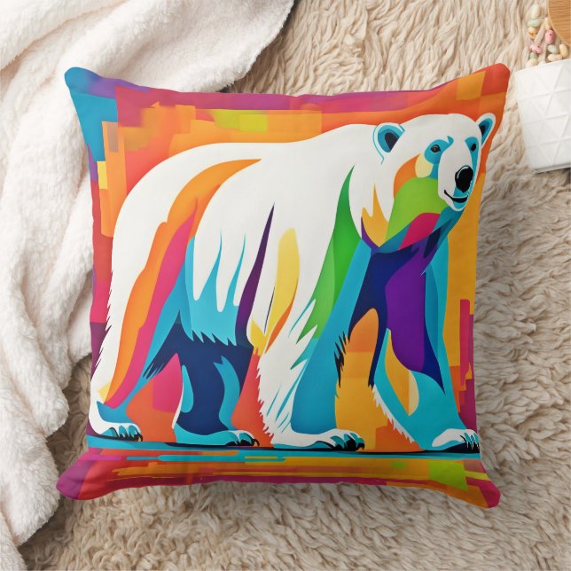 Vibrant Polar Bear Kudde (Filt)