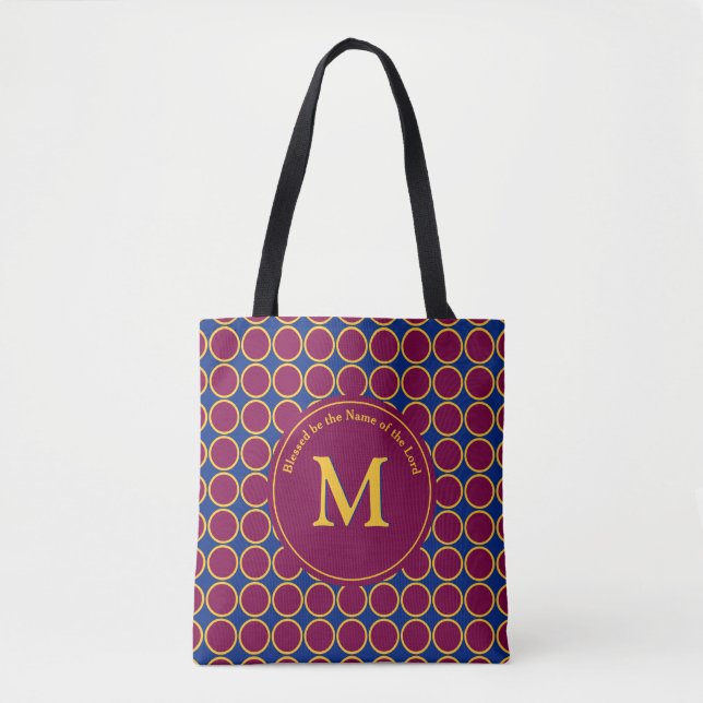 Vibrant POLKA DOT Maroon Blue Customized Monogram Tygkasse (Framsida)