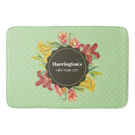 Vibrant Polka dots med utandning av Vår blommor Badrumsmatta