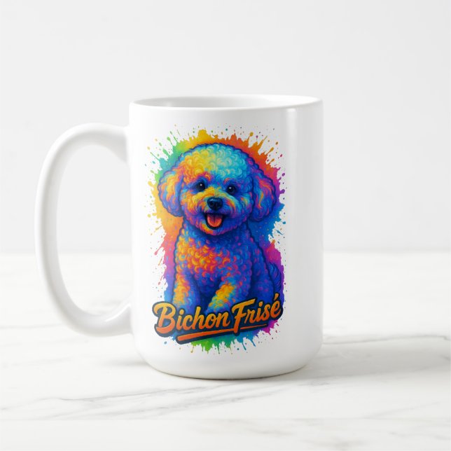 Vibrant Pop Art Bichon Frisé Kaffemugg (Vänster)