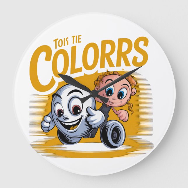 Vibrant Pop Art Cartoon Wall Clock Stor Klocka (Framsida)