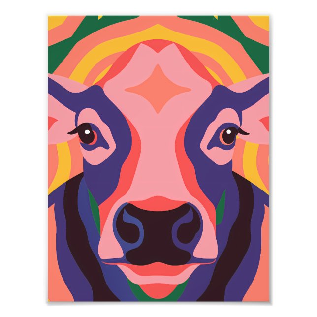 Vibrant Pop Art Cow Face Portrait Fototryck (Framsidan)