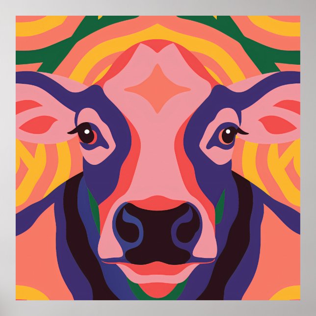 Vibrant Pop Art Cow Face Portrait Poster (Framsidan)
