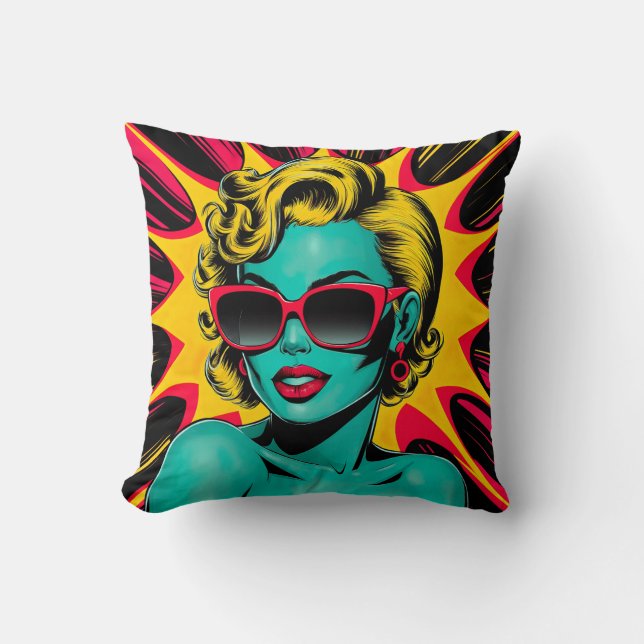 Vibrant Pop Art Diva Kudde (Framsida)