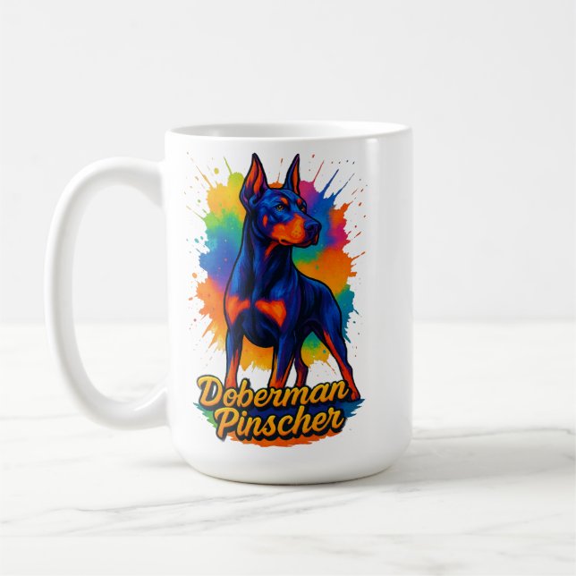 Vibrant Pop Art Doberman Pinscher Illustration Kaffemugg (Vänster)