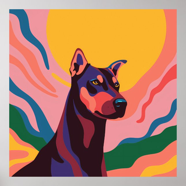 Vibrant Pop Art Doberman Portrait Poster (Framsidan)