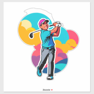 Vibrant Pop-Art Golfer Swinging a Driver on Green Klistermärken