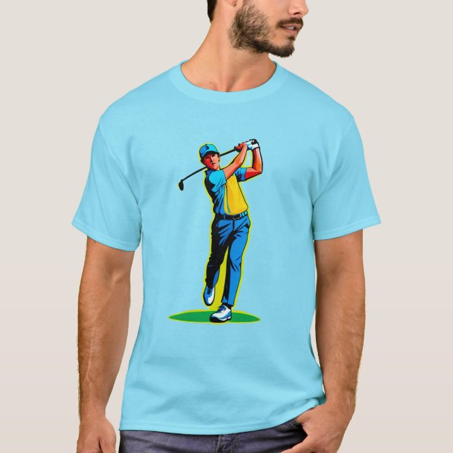 Vibrant Pop-Art Golfer Swinging a Driver on Green T Shirt (Framsida)