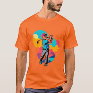 Vibrant Pop-Art Golfer Swinging a Driver on Green T Shirt