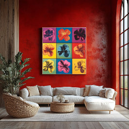 Vibrant pop Art Hibiscus Flower Grid - Modern Poster