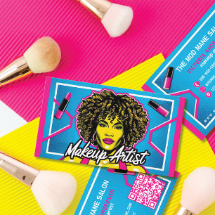 Vibrant pop Art Neon Rosa Blue Makeup Artist Visitkort