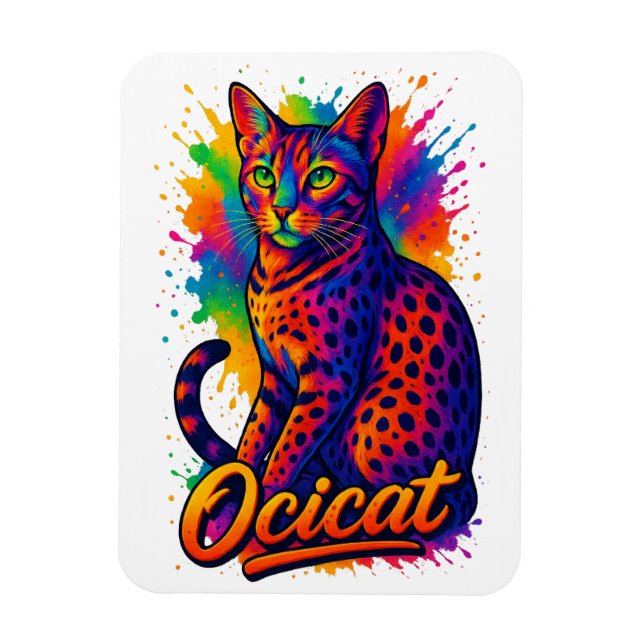 Vibrant pop Art Ocicat - Colorful Spoted Cat Magnet (Vertikal)
