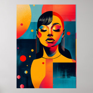Vibrant Pop Art Porträtt: Serene Woman Poster