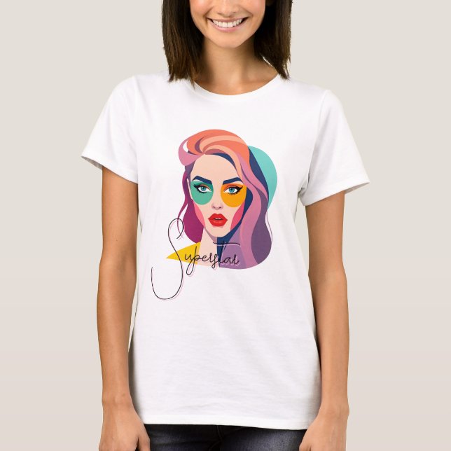 Vibrant Pop Art Porträtt T Shirt (Framsida)