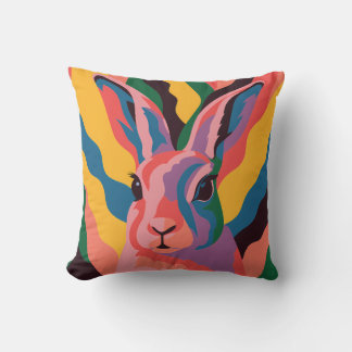 Vibrant Pop Art Rabbit Portrait Illustration Kudde