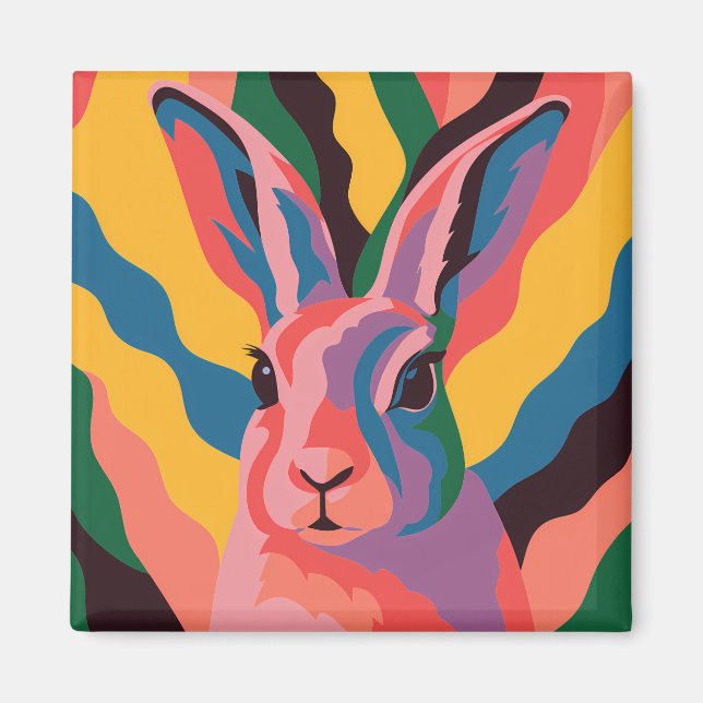 Vibrant Pop Art Rabbit Portrait Illustration Magnet (Framsidan)