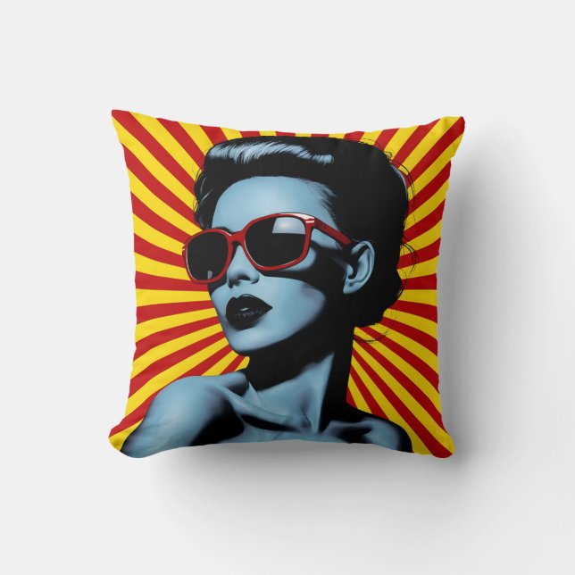 Vibrant pop Art Woman Porträtt Kudde (Framsida)