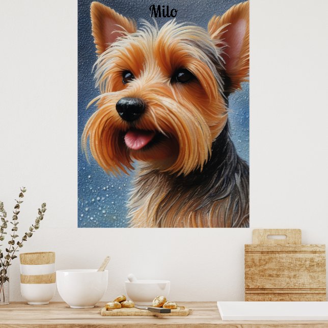 Vibrant Pop Pointillism Yorkshire Terrier Art Poster (Kök)