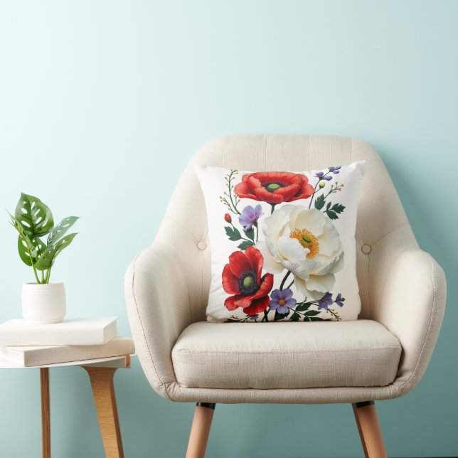 Vibrant Poppy Bouquet Art  Kudde (Stol)