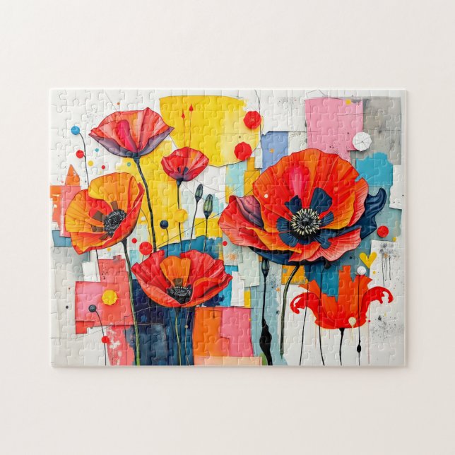 Vibrant Poppy i Modern Abstrakt Stil Pussel (Horisontell)