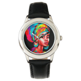 Vibrant Porträtt med färgat hörlskrot Armbandsur