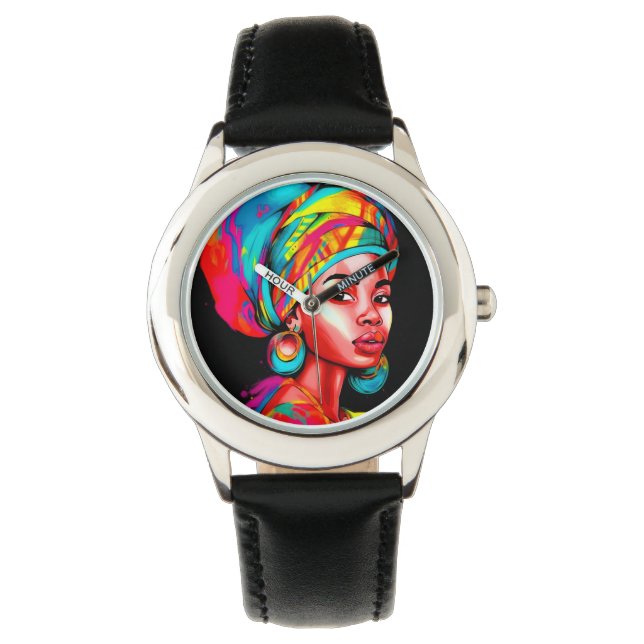 Vibrant Porträtt med färgat hörlskrot Armbandsur (Framsida)
