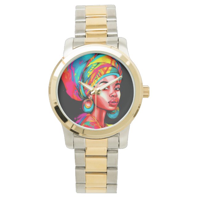 Vibrant Porträtt med färgat hörlskrot Armbandsur (Framsida)