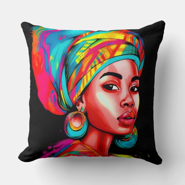 Vibrant Porträtt med färgat hörlskrot Kudde (Framsida)