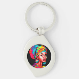 Vibrant Porträtt med färgat hörlskrot Swirl Silverfärgad Nyckelring