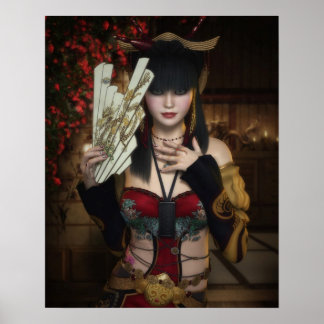 Vibrant Poster i Dam under Blommarna med Fläkt