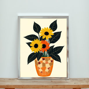Vibrant prickade solblommor och Daisy Mosaic Maste Poster