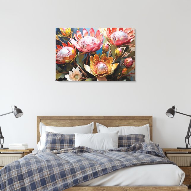 Vibrant Proteas Painting Nature Älskare Canvastryck (Insitu (sovrum))
