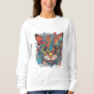 Vibrant Psychedelic Abstract Cat Art Sweatshirt T Shirt