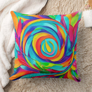 Vibrant Psychedelic Blommigt Spiral-färgning Kudde