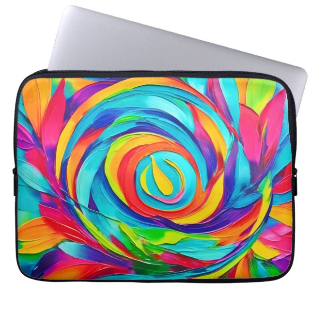 Vibrant Psychedelic Blommigt Spiral-färgning Laptop Fodral (Framsidan)