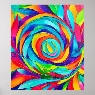 Vibrant Psychedelic Blommigt Spiral-färgning Poster