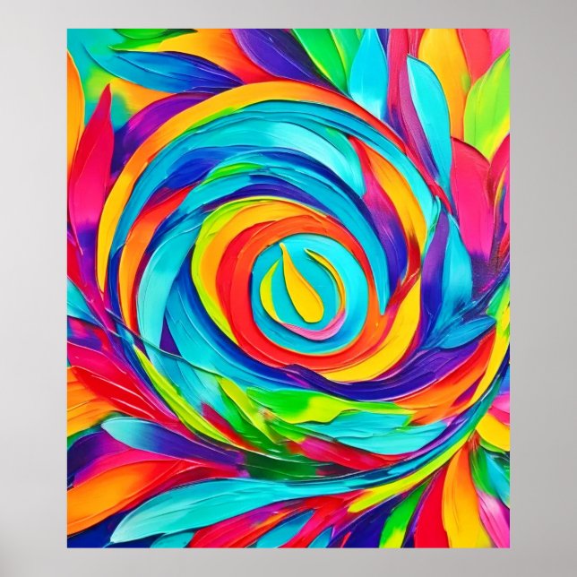 Vibrant Psychedelic Blommigt Spiral-färgning Poster (Framsidan)