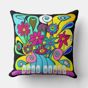 Vibrant Psychedelic Flowers i Vas Kudde