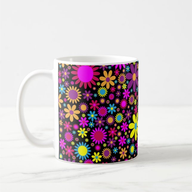 Vibrant Psychedelic Flowers in Bloom-67566 Kaffemugg (Vänster)