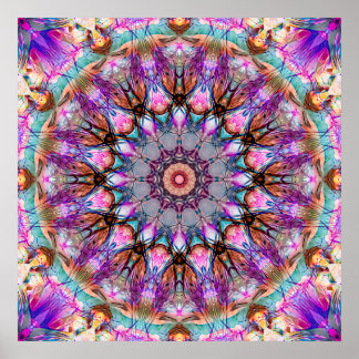 Vibrant Psychedelic Kaleidoscope Mandala Poster