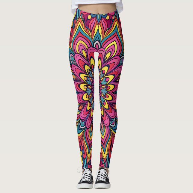 Vibrant Psychedelic Mönster Leggings (Framsida)